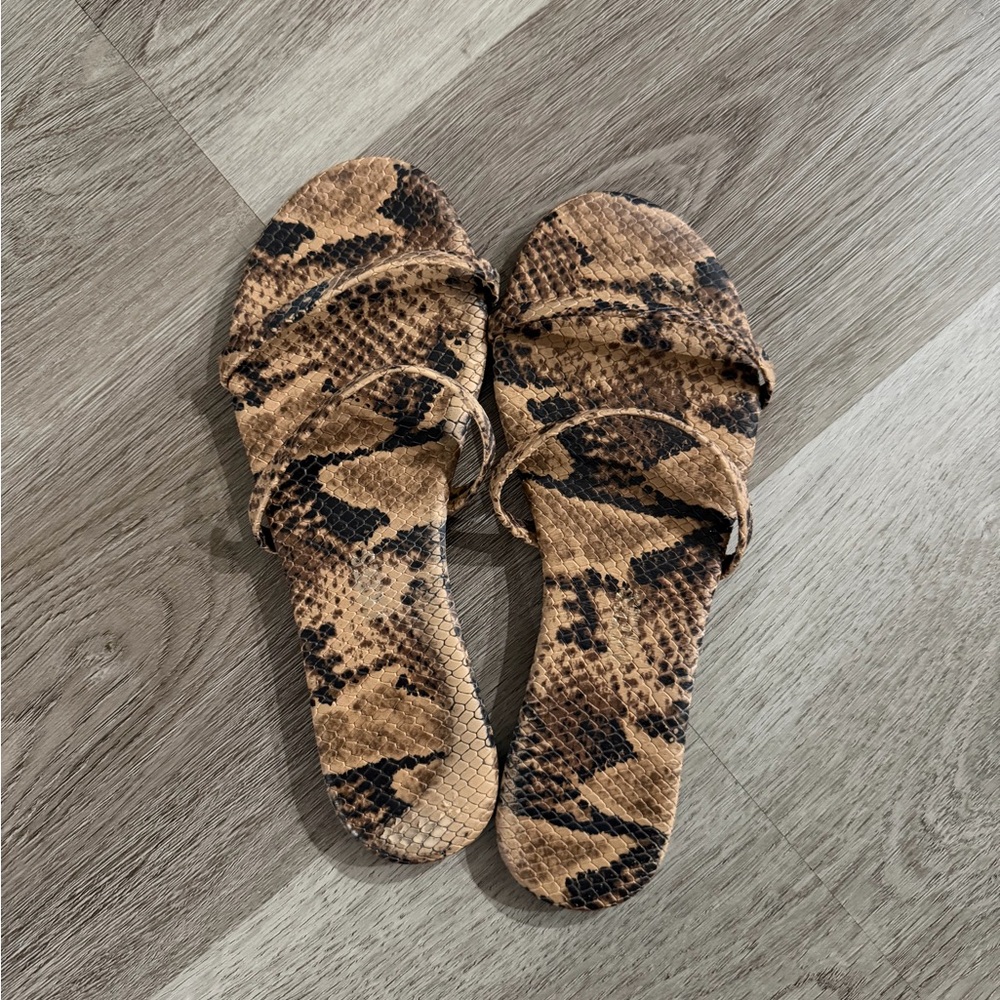 TKEES Brown Snakeskin Sandals